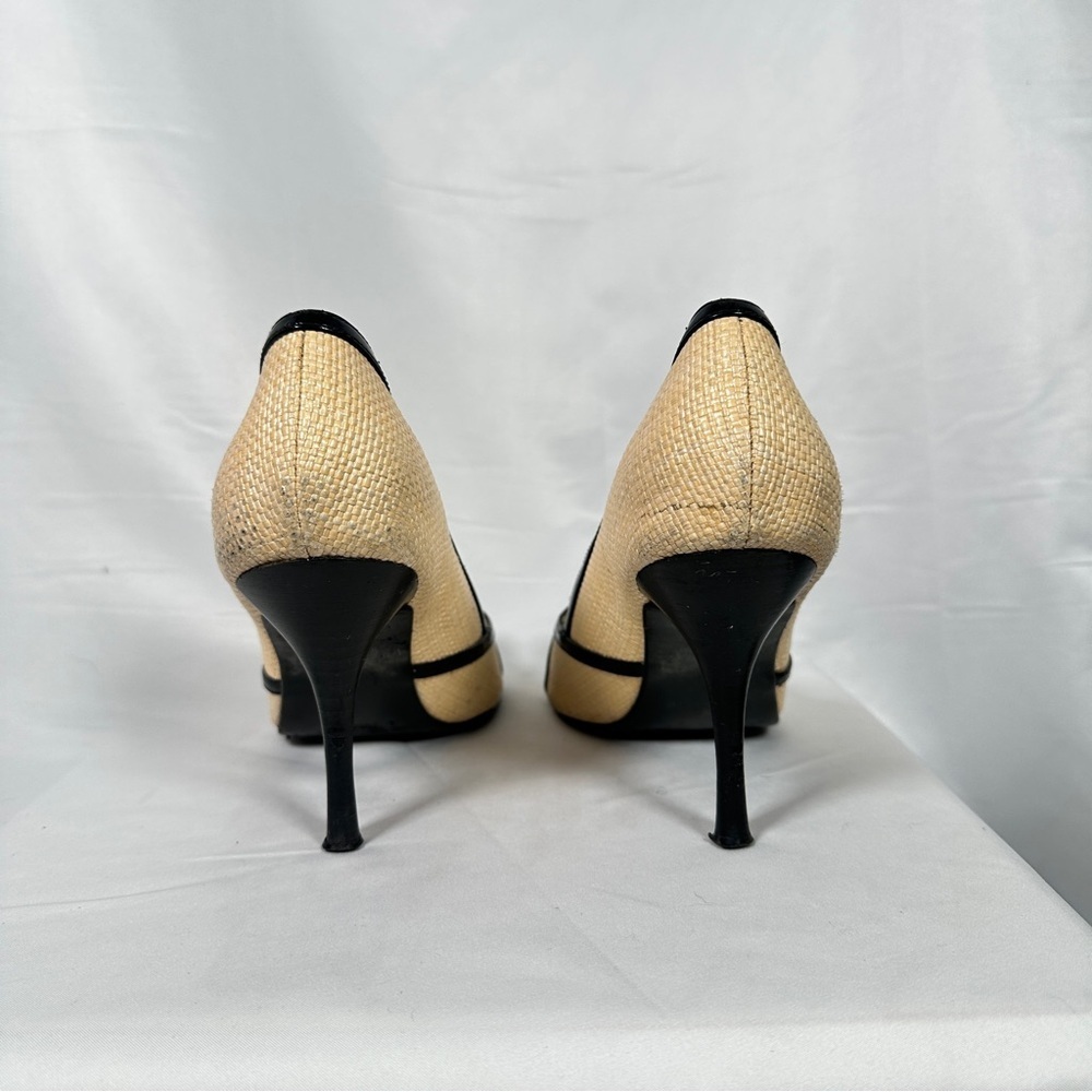 Beverly Feldman Raffia Peep Toe Heels Flower Rosette Coastal Grandma Size 9 - Picture 13 of 16
